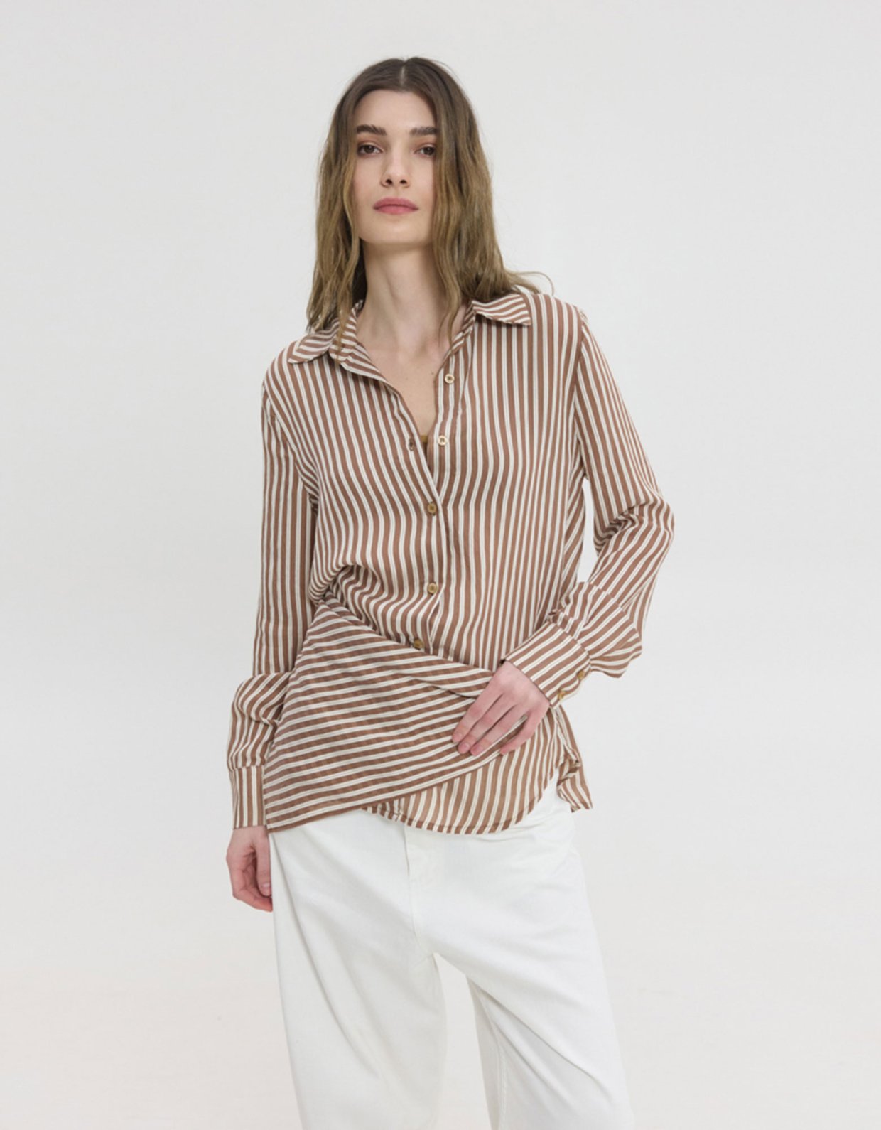 Sunset go Lucida semi sheer shirt brown